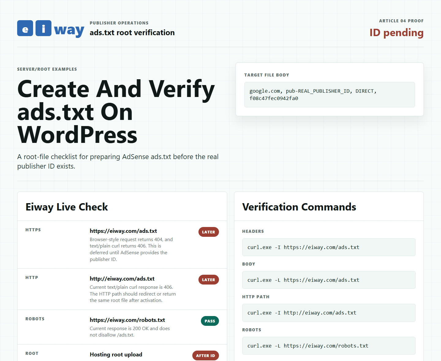 Eiway ads.txt root verification proof