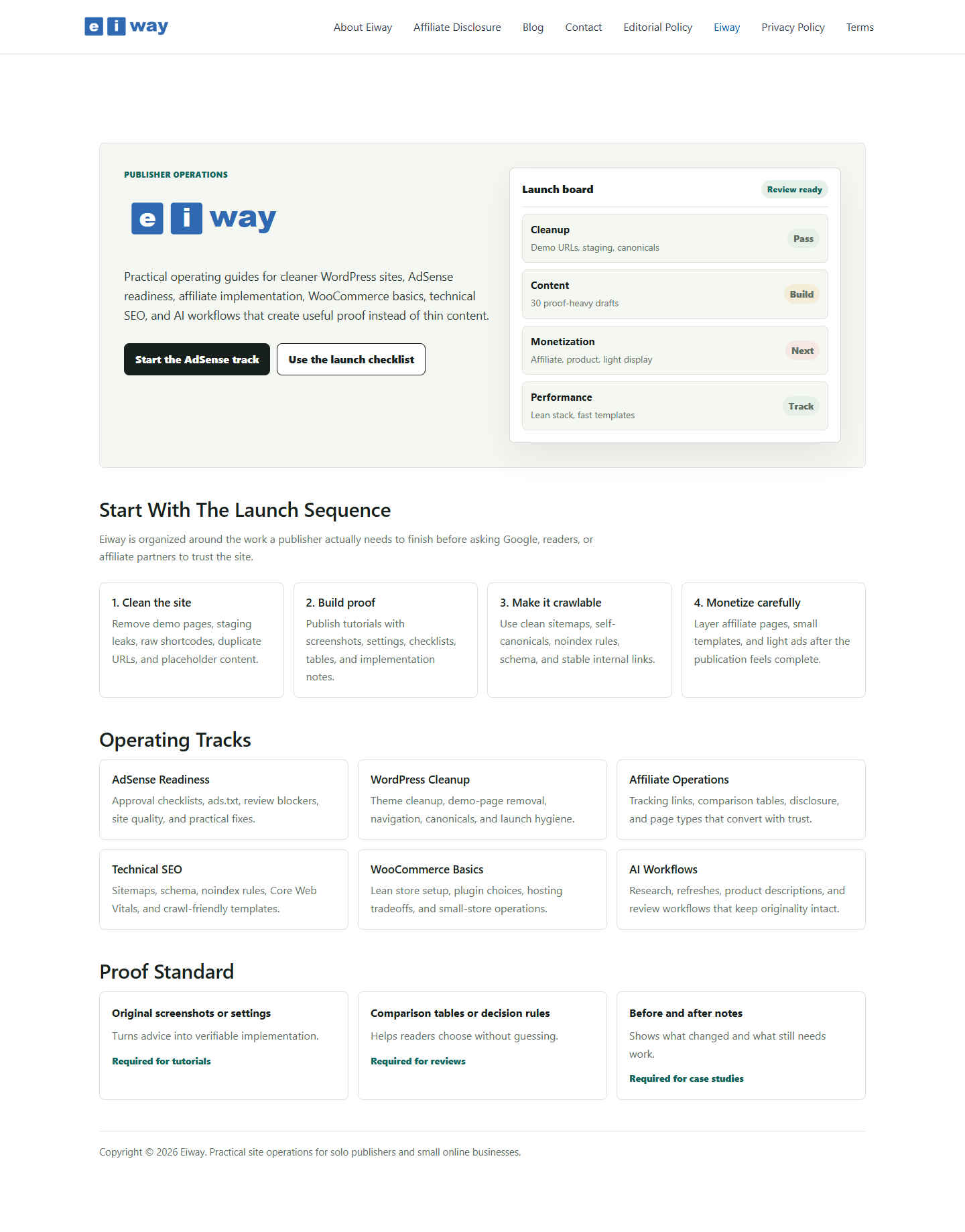 Eiway homepage after cleanup